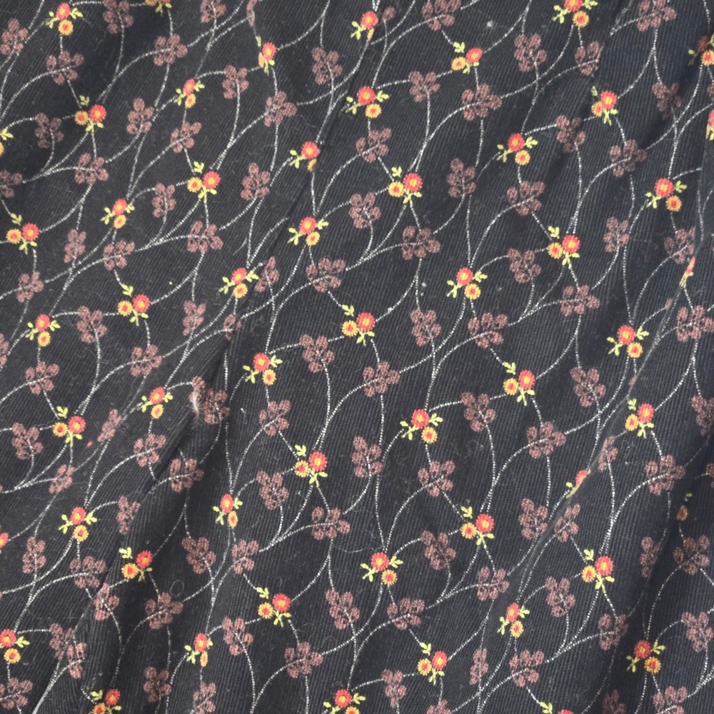 FLAX Black Floral Corduroy Pants Cotton Straight Leg Small Cottage Granny Core - Picture 6 of 6